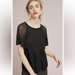 Anthropologie Linen Blend Meadow Rue Jemma Pointelle Sweater Medium Black Knit